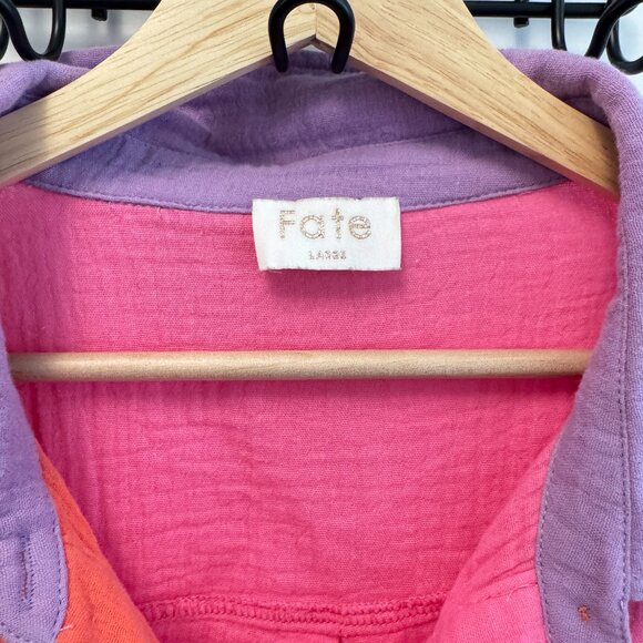 Colorblock 100% Cotton Women's Size L Gauze Button Down Bright Colorful Blouse - Picture 2 of 6